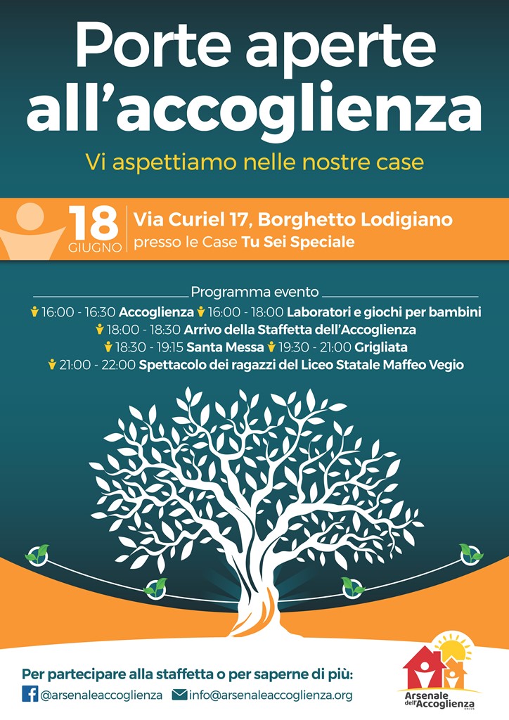 Locandina “Porte aperte all’accoglienza” per Arsenale dell’Accoglienza